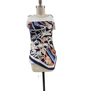 Casga Collection Cotton/Poly Pop Art Italy T-shirt Sz L Detachable Scarf